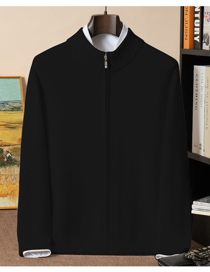 500g 100% Pure Cashmere Sweater Men's Seven-Needle Double-Ply Thickened Half-Turtle Neck Zipper Cardigan Loose Knitted Sweater