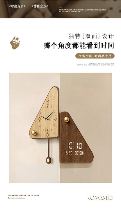 Double-sided Wall Clock Corner Perpetual Calendar Electronic Clock Medieval Style Without Punching Clock Wall Hanging