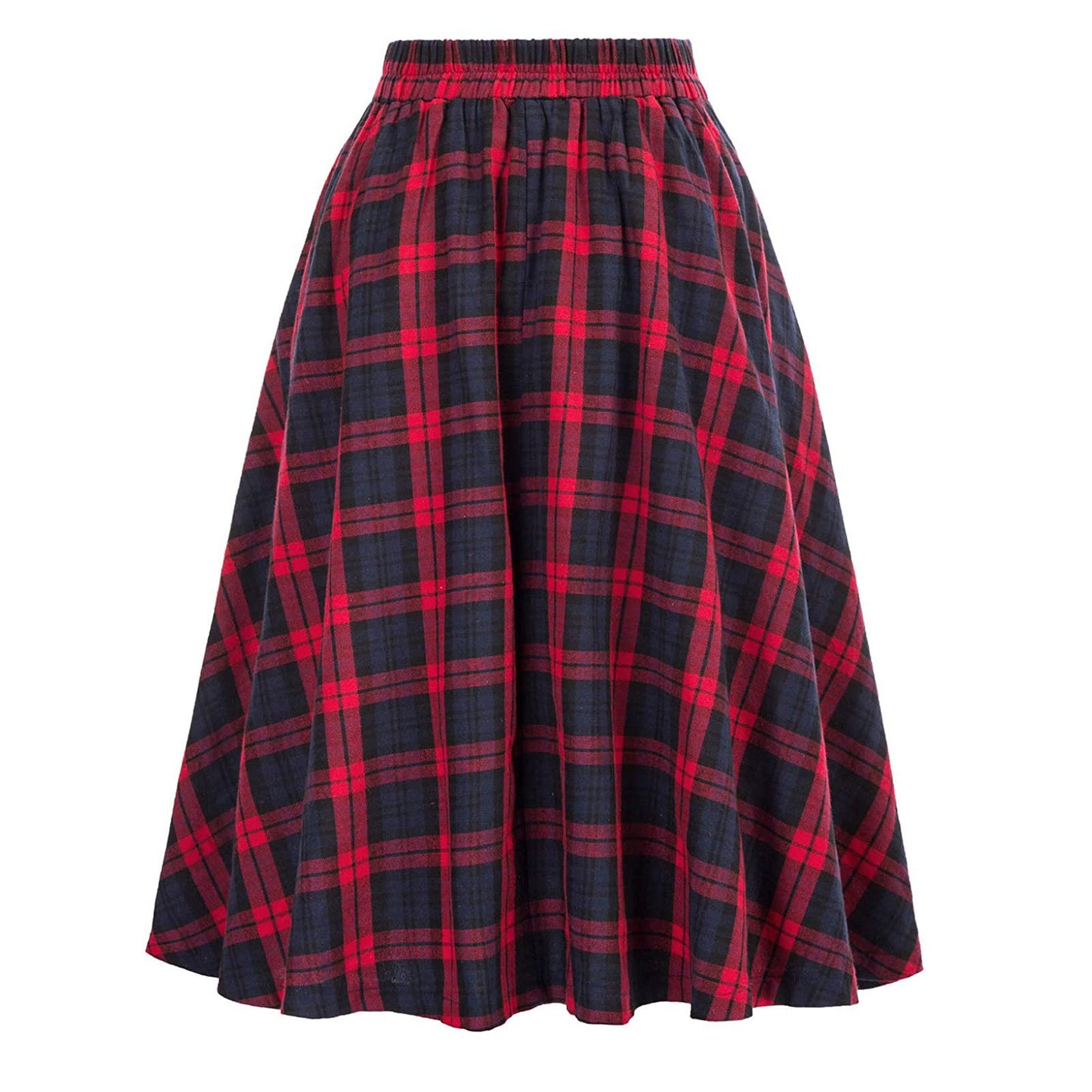 High Waisted Plaid Large Swing Skirt, Fashionable Women's Plaid Elastic Waisted A-line Skirt