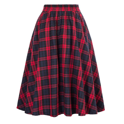 High Waisted Plaid Large Swing Skirt, Fashionable Women's Plaid Elastic Waisted A-line Skirt