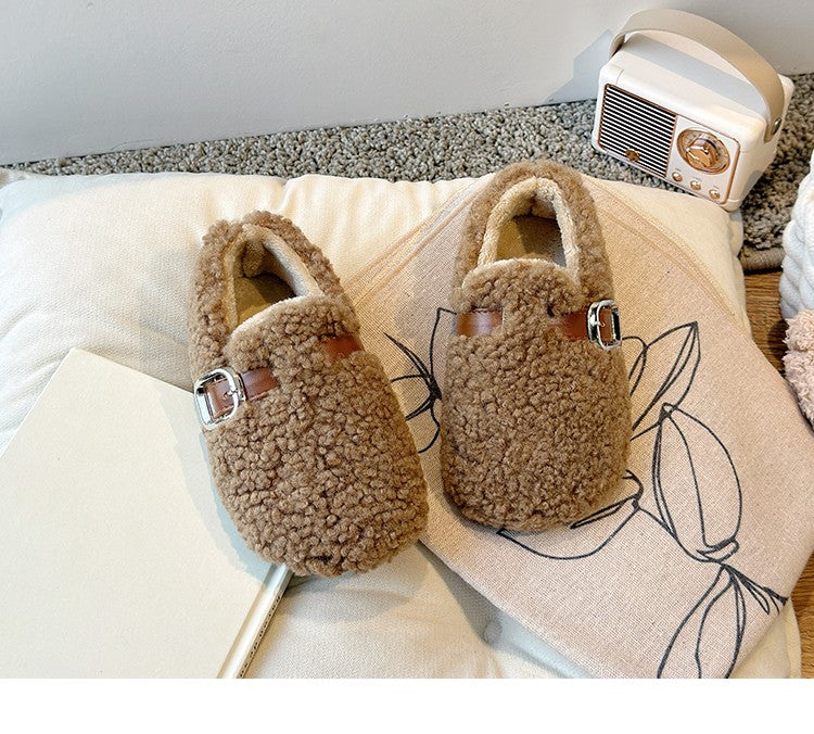 Winter Children's Shoes 2025 New Girls Fluffy Cotton Shoes Soft Bottom Non-slip Kids Fashion Simple Plush Shoes Trend Versatile