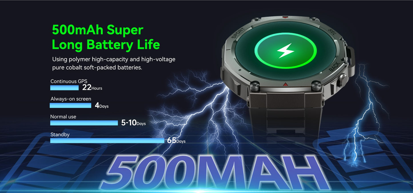 Novo Smartwatch Militar GPS de Banda Dupla T-Rex 3 Pro 48mm Resistente à Água 10ATM Bateria de 500mAh Bússola Altímetro AGPS