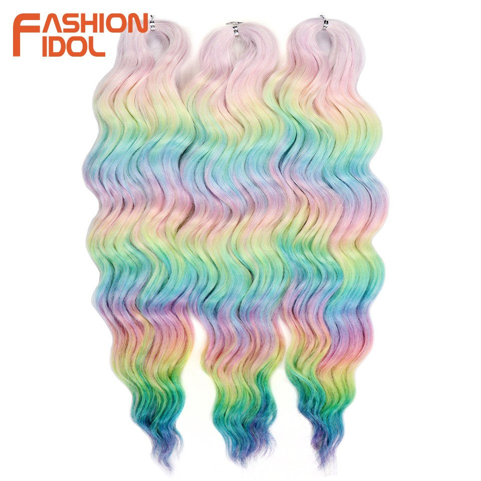 FASHION IDOL Cabelo de Crochê Torção Laranja Extensões de Cabelo Trançado de Onda Profunda Sintética Cabelo Onda de Água 24 Polegadas Fibra Resistente ao Calor