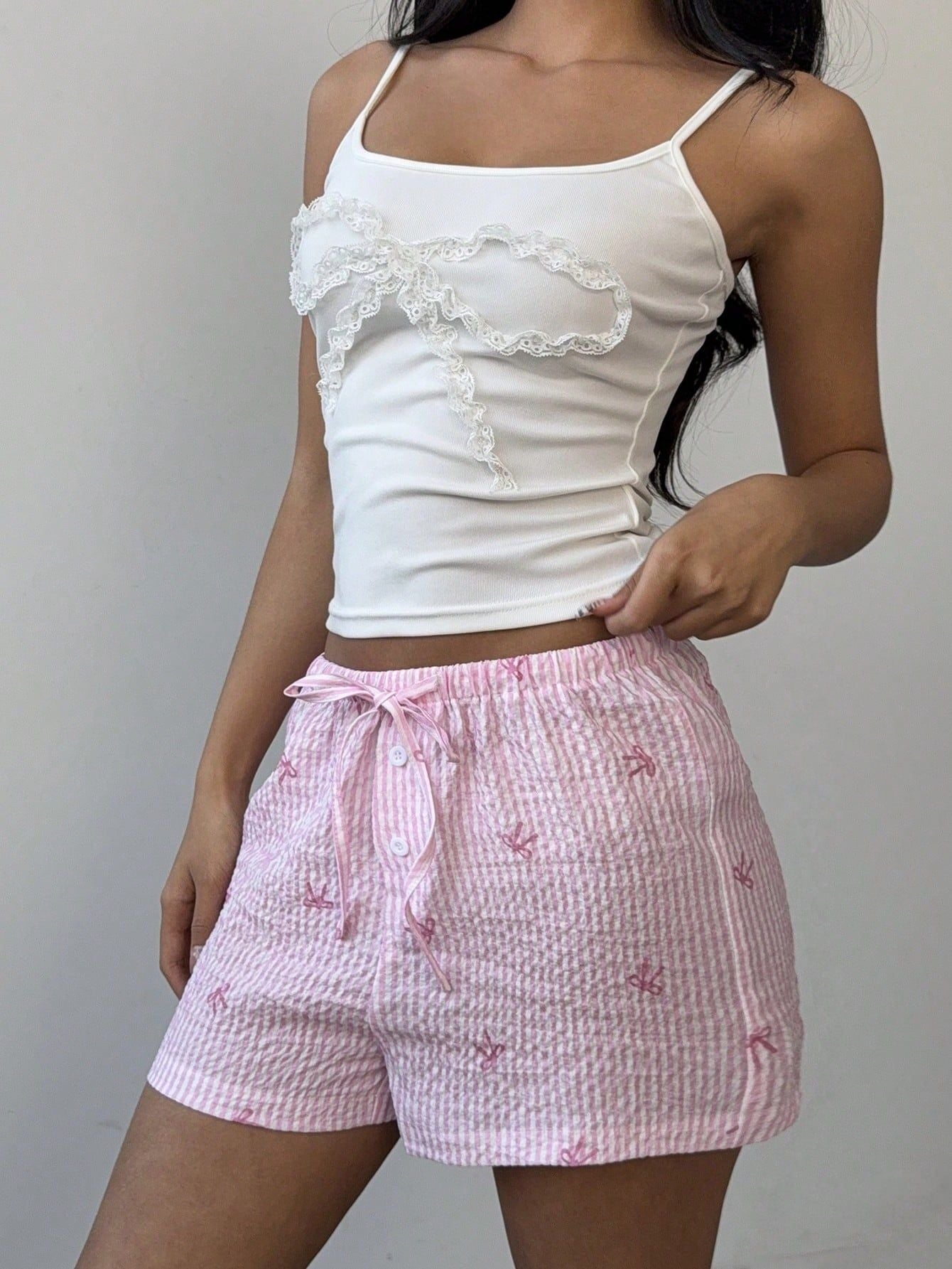 Sexy pink shorts, summer vacation style beach pants, polyester wide leg hot pants for women