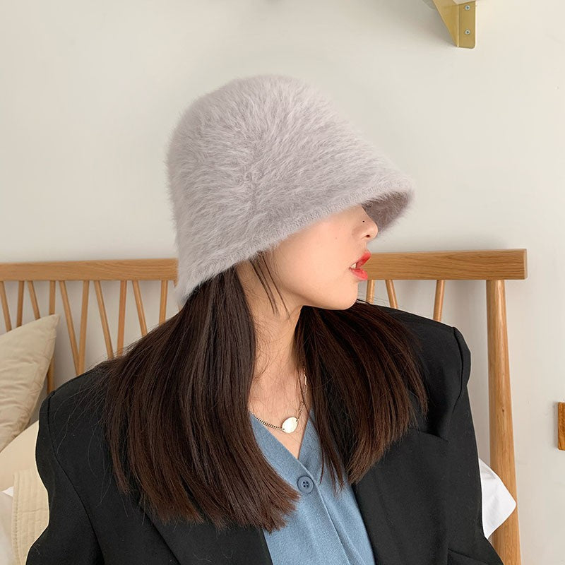 2023 new Hat winter women's fashion Solid color rabbit fur hat bucket cap  fisherman's hat  knitted wool basin Bucket Hat