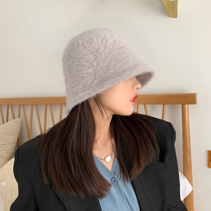 2023 new Hat winter women's fashion Solid color rabbit fur hat bucket cap  fisherman's hat  knitted wool basin Bucket Hat