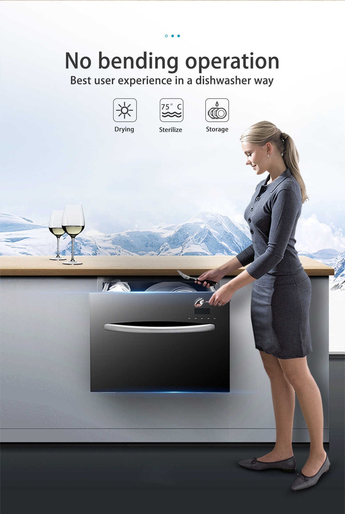 Drawer Dishwasher 8 Sets Automatic Built-in Dish Machine Major Kitchen Appliances