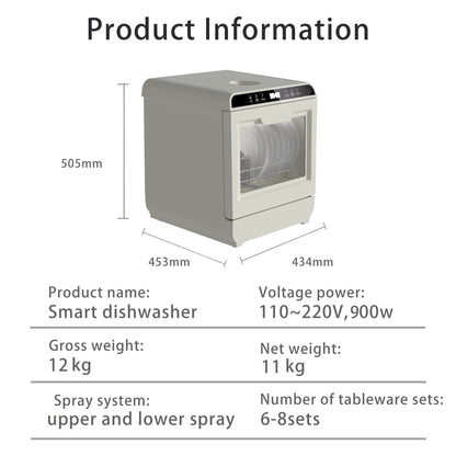 Portable Smart Mini Dishwasher for Home Kitchen Factory Direct Electric UV Drying 6-8 Sets Tableware for Hotels