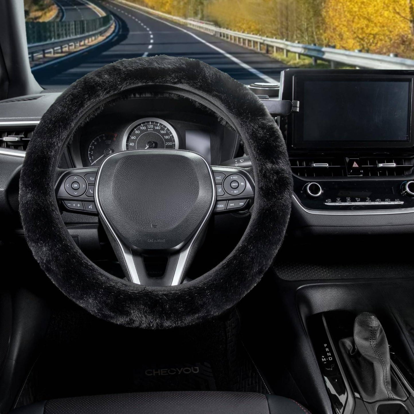 Capa de volante de carro sem anel interno de pelúcia de inverno quente macia confortável antiderrapante elástica capa de guidão elástica