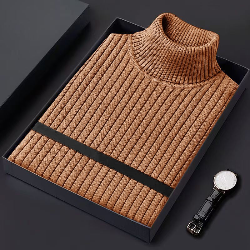 Autum Men's Slim Fit Pullover Sweaters Long Sleeve Turtleneck Sweater Casual Stripe Knitted Winter Warm Outdoor Streetwear