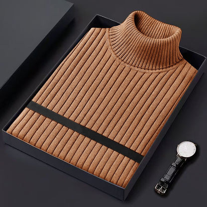 Autum Men's Slim Fit Pullover Sweaters Long Sleeve Turtleneck Sweater Casual Stripe Knitted Winter Warm Outdoor Streetwear