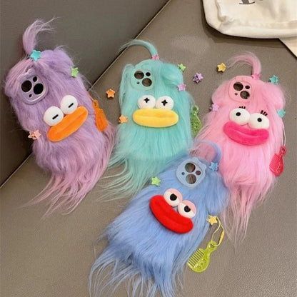 Capa de pelúcia engraçada fofa monstro coreano para iPhone 17 Pro Max 16 15 14 13 12 11 Capa de inverno fofa para meninas de pele macia