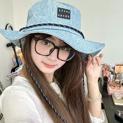 Retro Sunscreen Western Cowboy Hat Lightweight Wide-Brimmed Denim Bucket Hat Japanese Style Cloth Fisherman Hat Travel