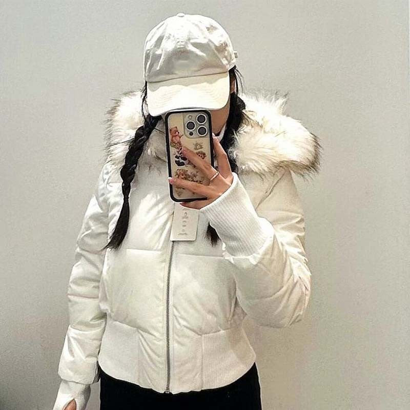 Fashion Women's Cotton Jacket Fur Collar Zipper Slim Waist Pocket Warm Thicken Coat Autumn Winter Hooded Jacket Lady Outwears