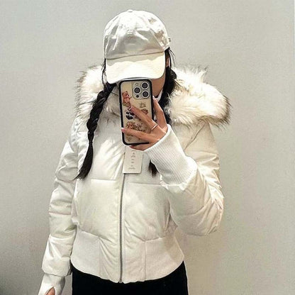 Fashion Women's Cotton Jacket Fur Collar Zipper Slim Waist Pocket Warm Thicken Coat Autumn Winter Hooded Jacket Lady Outwears
