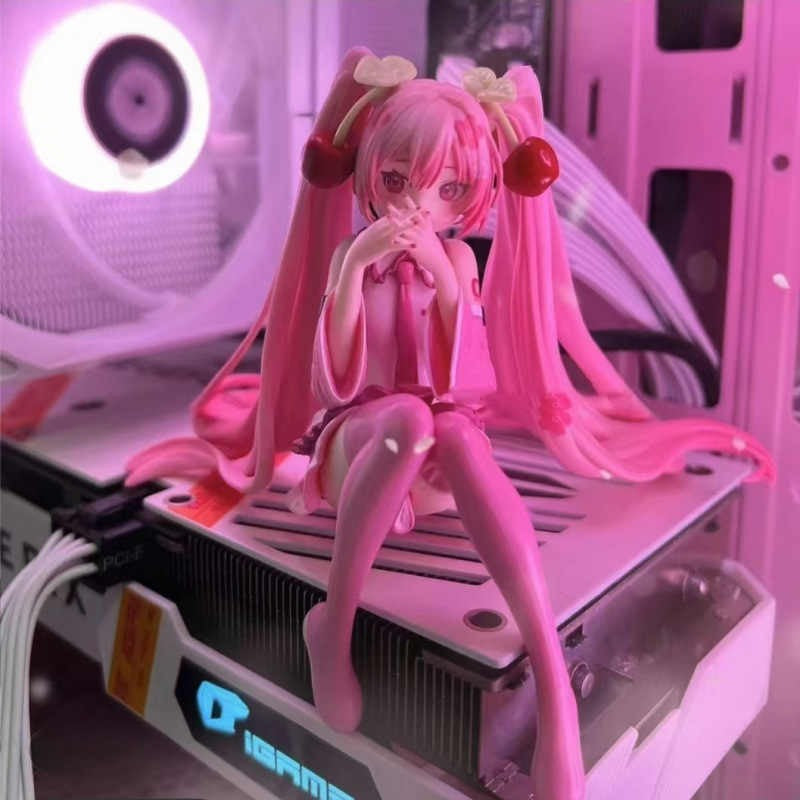 Boneca Anime Hatsune Miku em Vestido Rosa, action figure, brinquedo, PVC rosa cereja, decoração de cerejeira, presentes colecionáveis