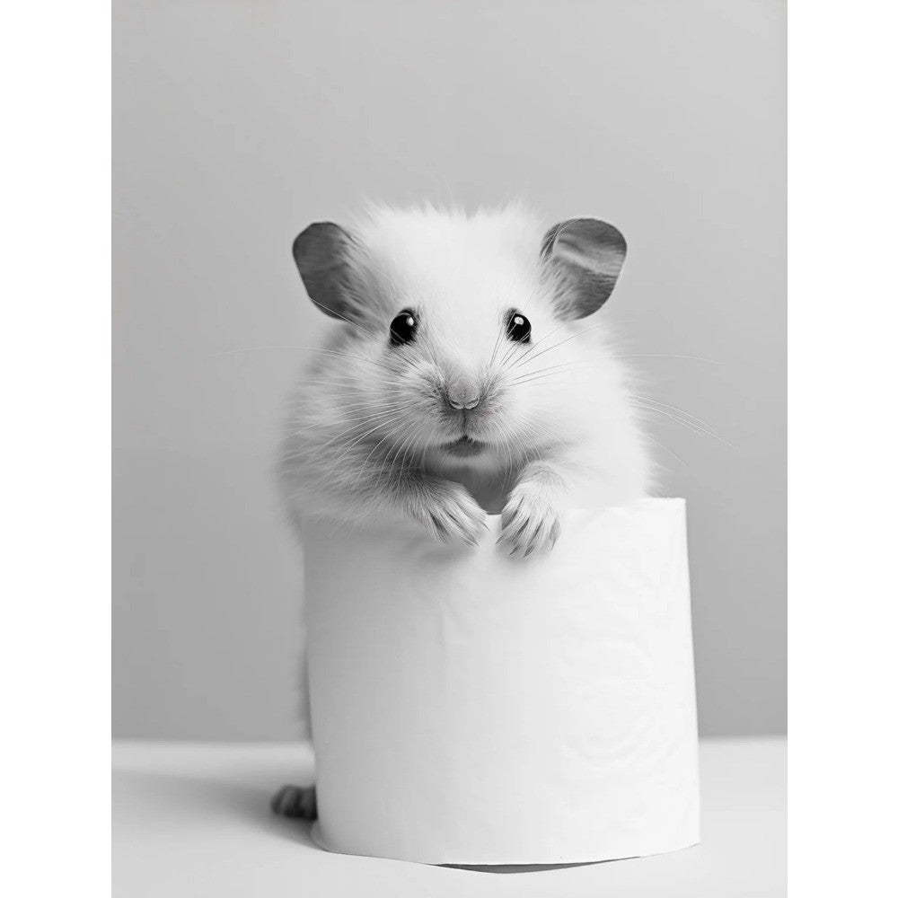 Black and White Cute Animal and Toilet Paper Poster Lion Owl Cat Dog Canvas Painting Wall Art Bathroom Living Room Home Decor