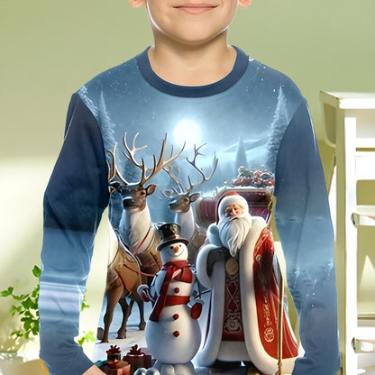Children's Clothing Boys Tshirt Long Sleeve Santa Claus Print Children Spring Fall Clothes Stylish Christmas Party Girl Clothes