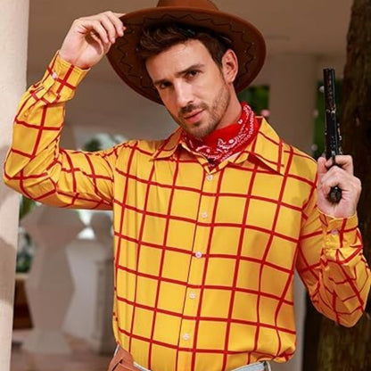 Adult Woody Cosplay Cow Shirts Hat Scraf Set Costume Men Roleplay Fantasia Outfits Halloween Carnival Party Disguise Suit