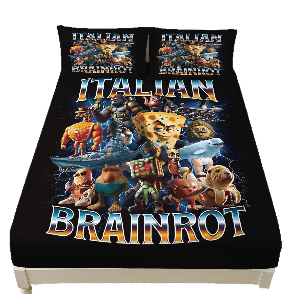 Cartoon ai Brainrot Tung Tung Sahur Team Fitted Sheet Print coreless Fitted Sheet Set Soft Bedspread Bedroom Bedding Decoration
