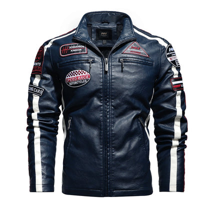 Vintage Motorcycle Jacket Men Fashion New Biker Leather Jacket Male Embroidery Bomber Coat Winter Fleece Pu Overcoat