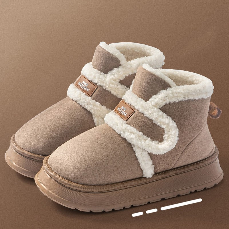 Thick Soled Snow Boots For Women Fluffy Plush Faux Fur Soft Slippers Winter Indoor Comfortable Home Non-slip Cotton Shoes