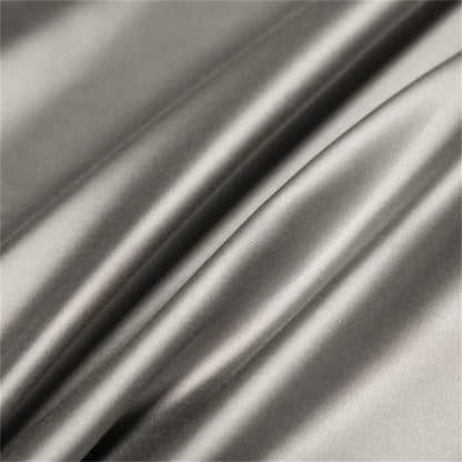 Lofuka Luxuoso Conjunto de Cama Cinza Escuro 100% Seda Pura Capa de Edredom Lençol Fronha para Sono Saudável Casal Queen King