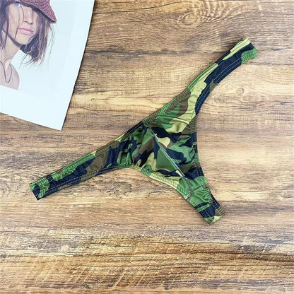 Big Men's Camouflage U Convex Underwear Sexy Elastic T-back Thong Plus Size Quick Drying Male Bikini Brief