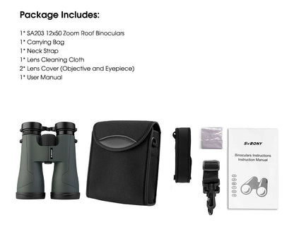 Binóculos Svbony SA203 Telescope 12x50 Profissional Poderoso BAK4 IPX7 À Prova D'Água Equipamento de Camping para Observação de Pássaros Observação de Estrelas