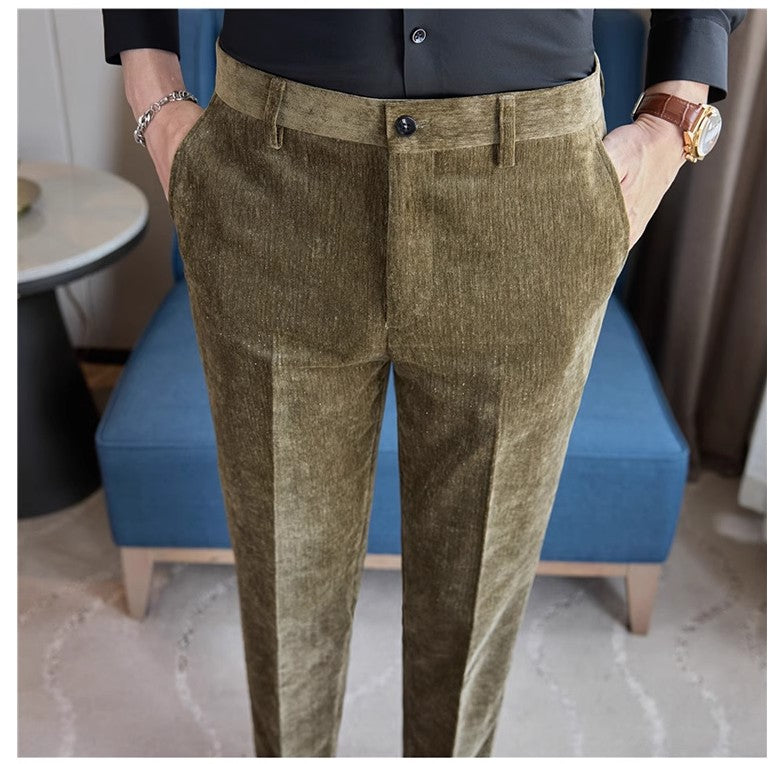 Novas calças de terno de veludo cotelê masculinas para outono e inverno moda masculina negócios sociais casamento baile festa vestido calça slim fit