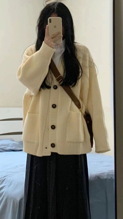 Cardigan for Women Solid Novelties in Chic Office Wear Vintage Korean Streetwear Clothing Sales Y2k Loose Knitted Sweater Woman