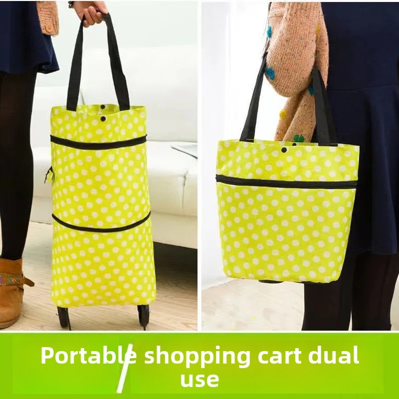 Shopping Bag with Wheels Foldable Hand Pull Extendable Vegetable Buying Car Casual Polyester Fiber Home Use Logo Addable