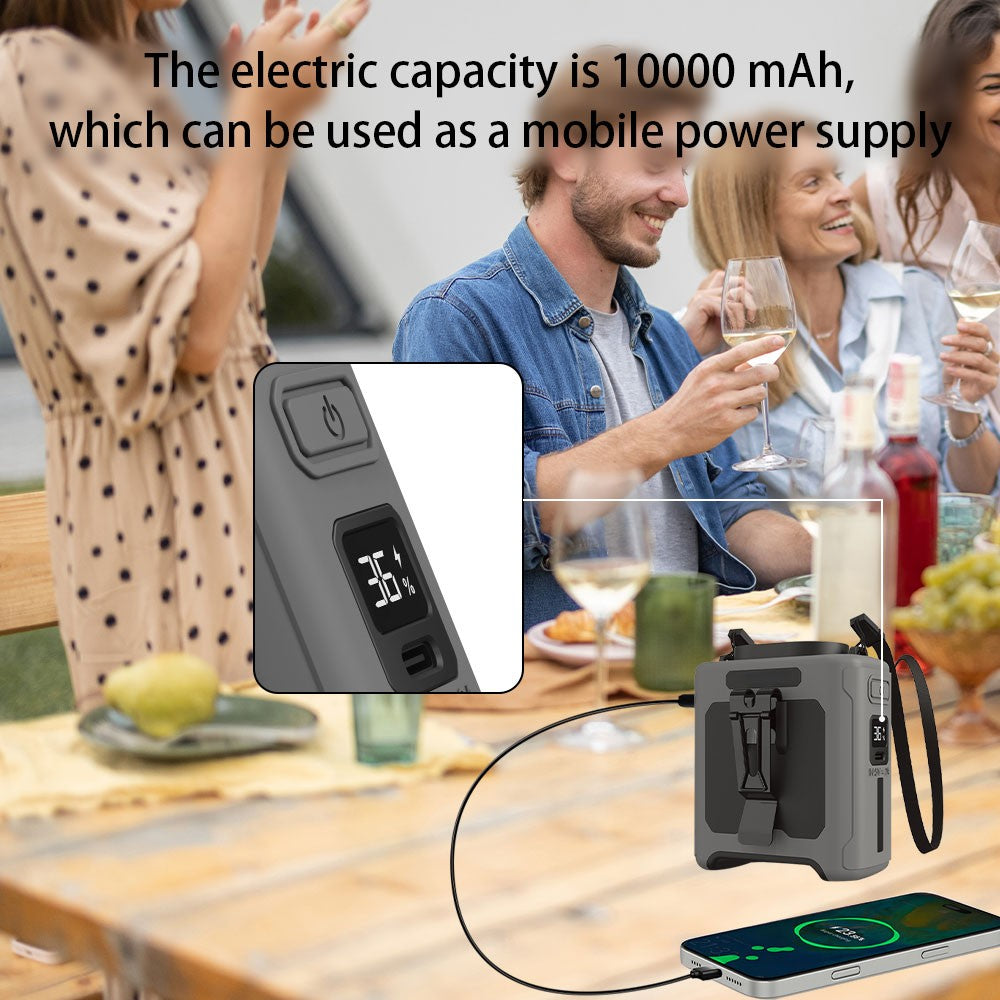 10000mAh Waist Fan Portable Handheld Hanging Neck Fan Ultra-Strong Wind with Phone Charging LED Light for Outdoor Working