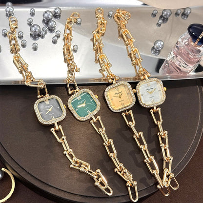 Luxury Minimalist Bracelet Watch Creative Square Multi-Faceted Glass Quartz Movement Chain Mid-century Small High-End Acces