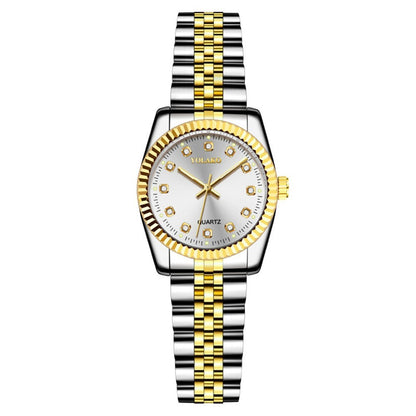 Watches for Women Simple Casual Student Fashion Quartz Diamond-Encrusted Steel Band Calendar Gold Set Men's Watch Couple
