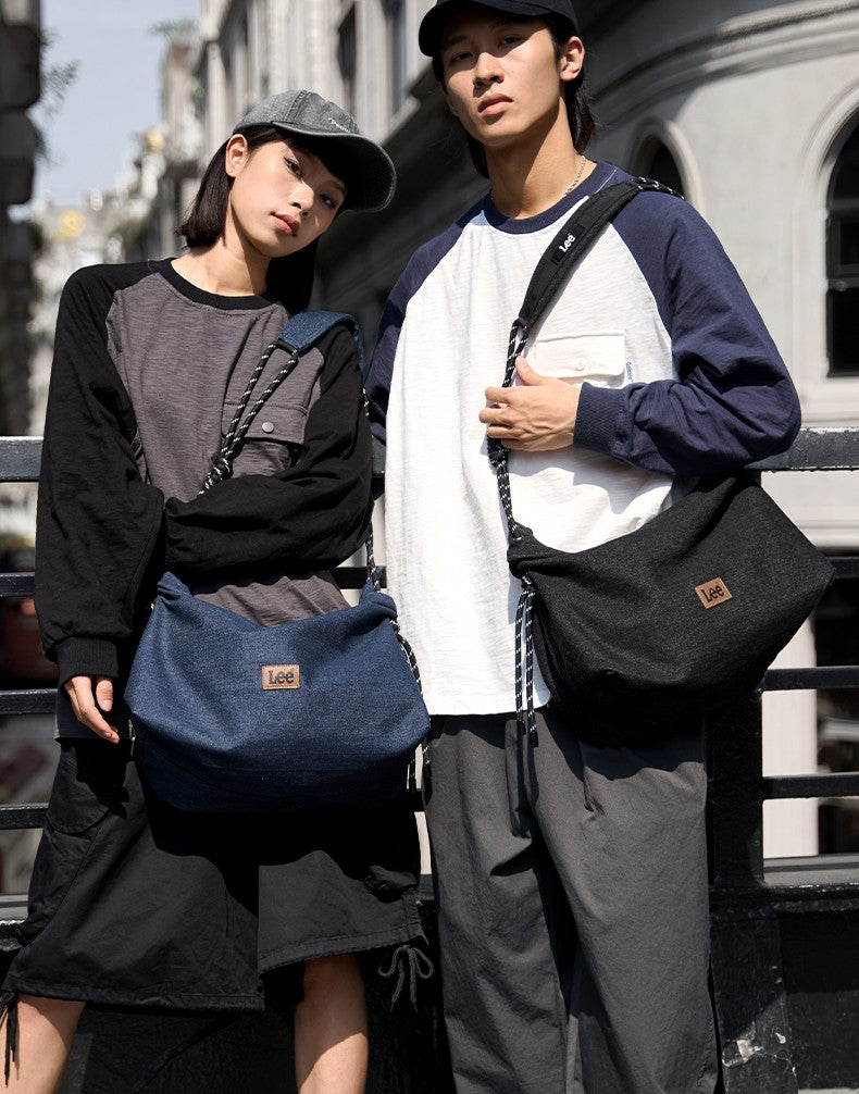 LEE Unisex Denim Blue Soft Pillow Shoulder Bags Beige Casual Simple Utility Light Ladies Large High Capacity Hobo Crossbody Bag