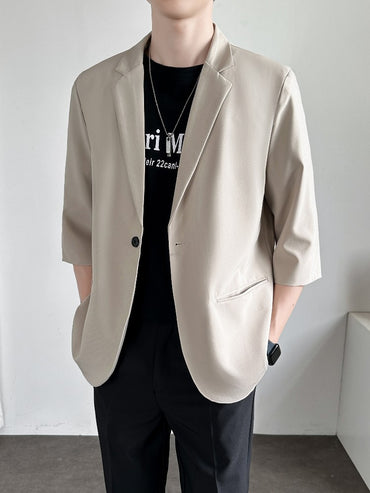 Men's Casual Seven-Five Sve Suit Jaet Thin Summer Faionable Korean Sle Five-Five ort Sve Small Western Clothes