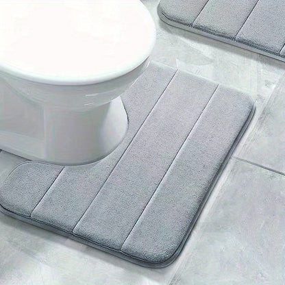 1 Tapete de chão em U para banheiro com listras de cor pura, tapete macio antiderrapante de secagem rápida, tapete absorvente para chuveiro de banheiro familiar