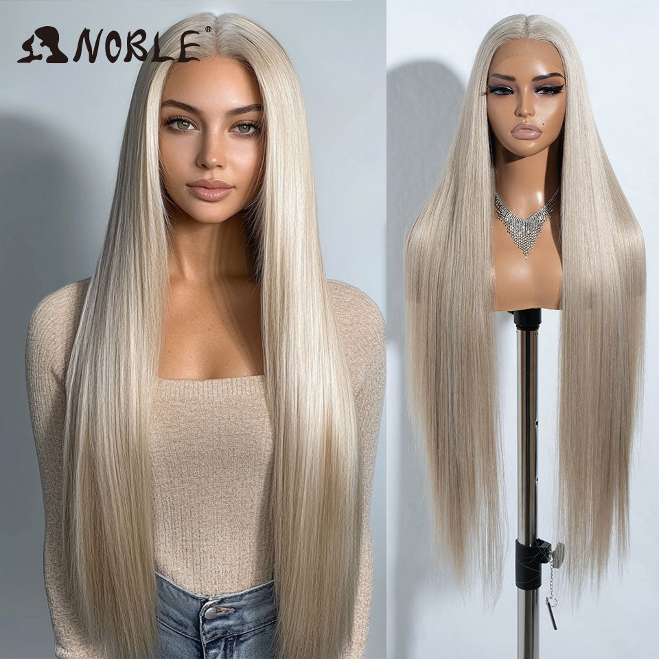 Perucas Noble Cosplay Para Mulheres Negras Perucas Sintéticas Lisas de Renda de 38 Polegadas Peruca Loira Ombre de Renda Peruca Sintética Loira de Renda Cosplay