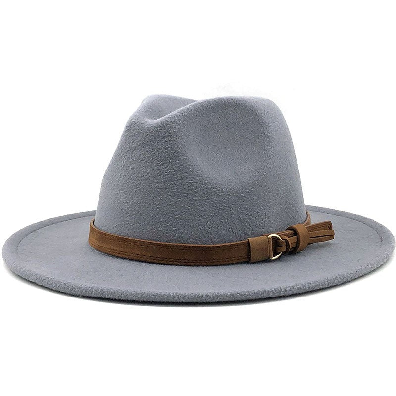 New Women Men Wool Fedora Hat With Leather Ribbon Gentleman Elegant Lady Winter Autumn Wide Brim Jazz Church Panama Sombrero Cap