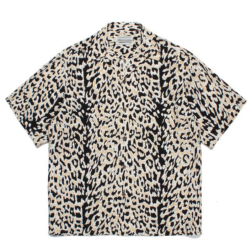 Pdmcms 23ss Gradient Leopard Print High Street Style Casual Handmade Silk Hawaiian Short Sleeved Shirt For Men