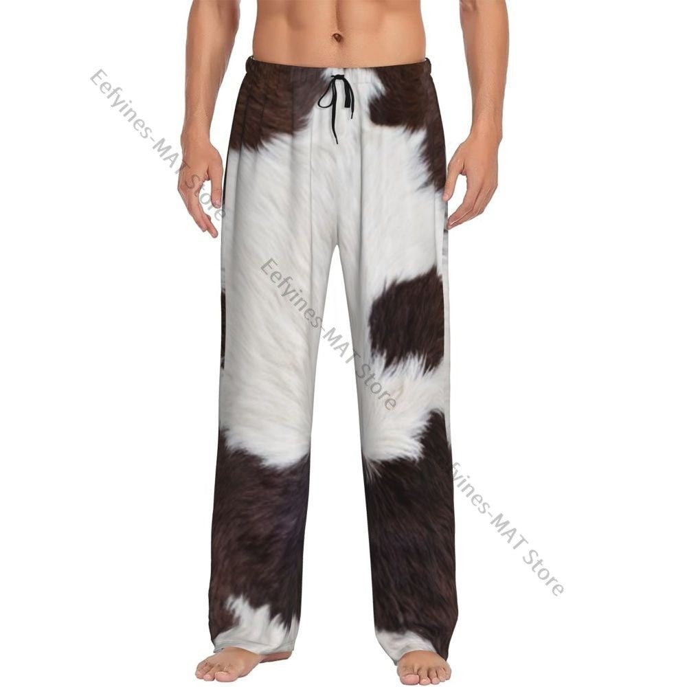 Cow Skin Texture Mens Pajamas Pyjamas Pants Lounge Pants Sleep Bottoms