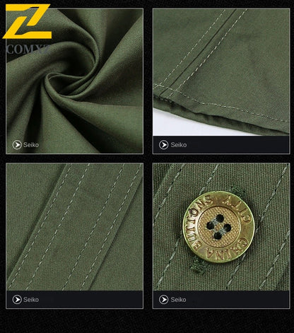 New Men's Work Shirt Casual Retro 100% Cotton Short Sleeve Flying Cargo Shirt Men's Summer Fishing Hunting Multi Pocket Shirt