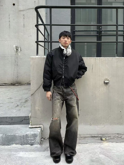 2025 Winter New Fashion Mountain Carving Imitation Wolf Fur Coat Men and Women Y2K Harajuku Hip-hop Pop Bomber Jacket Cleanfit