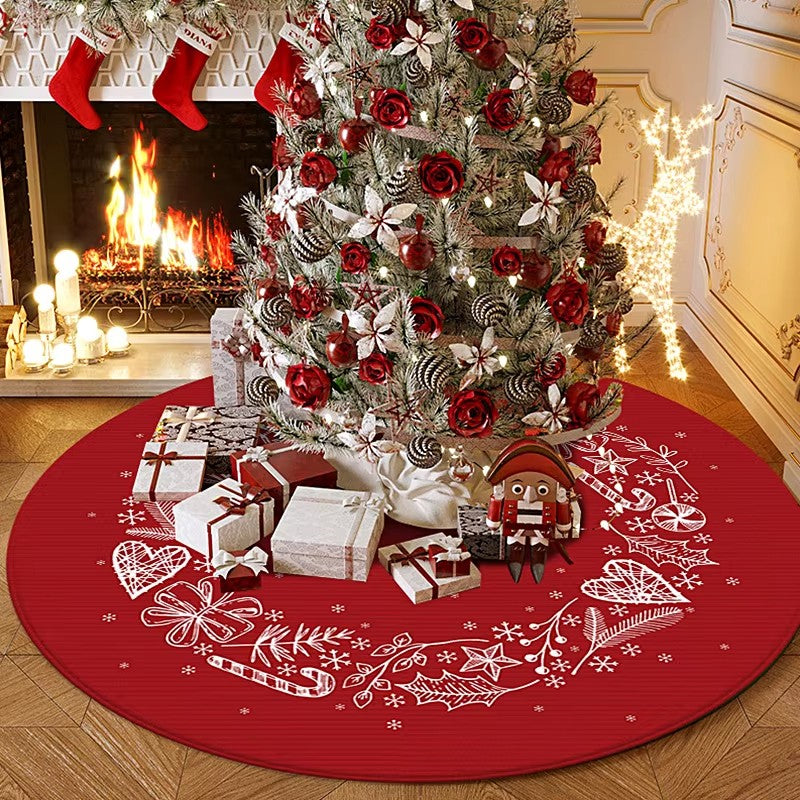 Christmas Tree Skirt Living Room Decor Round Rug Red Christmas Tree Foot Cover Carpet Festive Home Decor Sofa Table Floor Mat