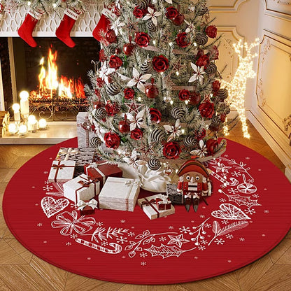 Christmas Tree Skirt Living Room Decor Round Rug Red Christmas Tree Foot Cover Carpet Festive Home Decor Sofa Table Floor Mat