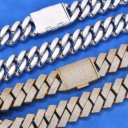 Colar Masculino/Feminino Folheado a Ouro Branco/18k com Corrente Cubana Grossa de 15mm com Duas Fileiras de Zircônias Cravejadas, Joia de Hip Hop com Zircônias Cravejadas, Presente
