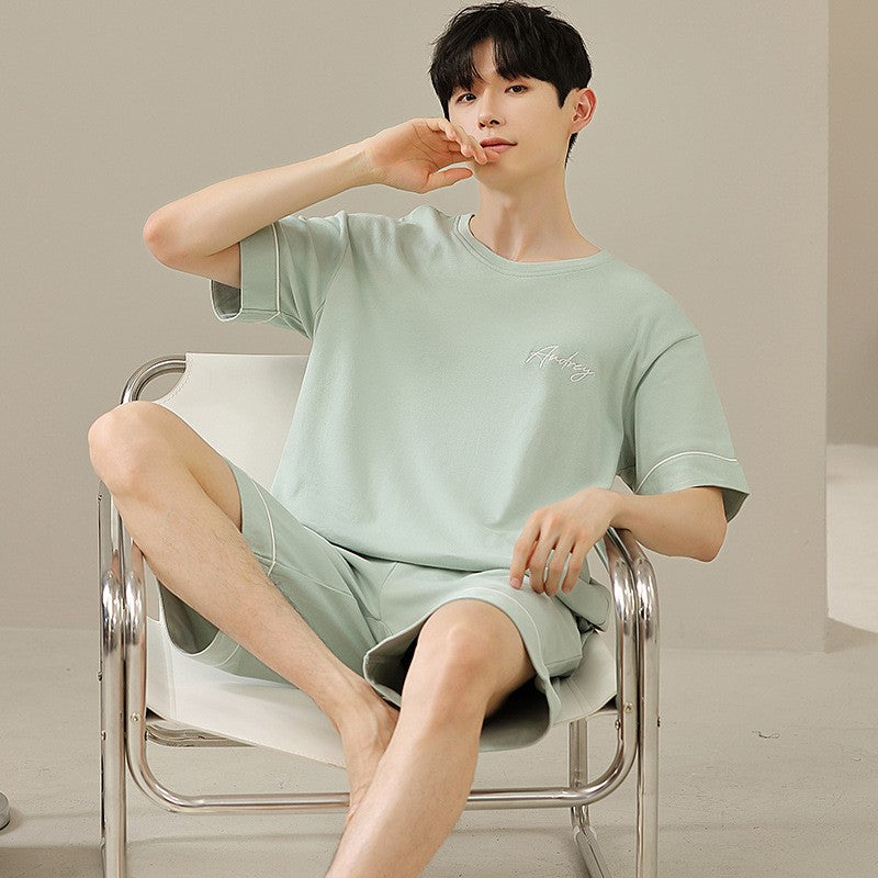2023 New Men's Nightwear Summer Thin Soft Homewear Youth Boy Short Sleeping Top & Pant Pajamas Set Male Sleepwear Big Size