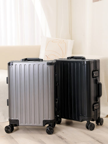 All-aluminum-magnesium alloy suitcase: women's 24-inch aluminum-framed swivel trolley case, men's 20-inch boarding travel metal