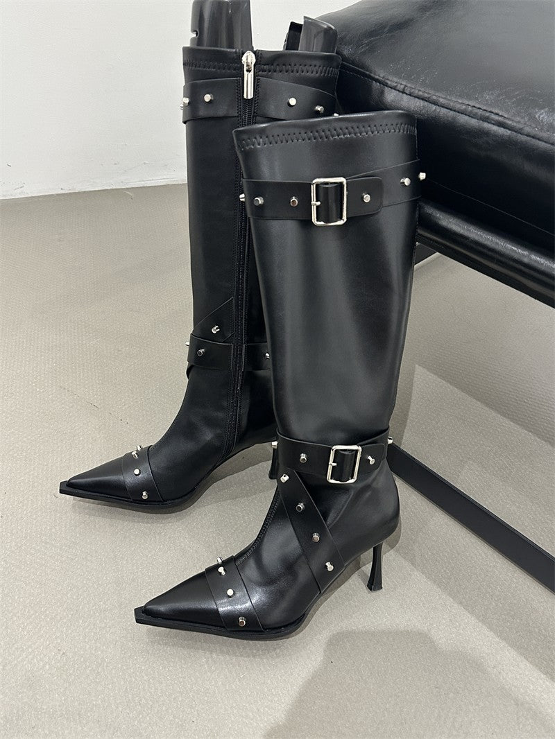 New Style Thin High Heel Women Boots 2024 Pointed Toe Women's High Tube Thinner-looked High Heel Long Boots Zip Boots Mujer D109